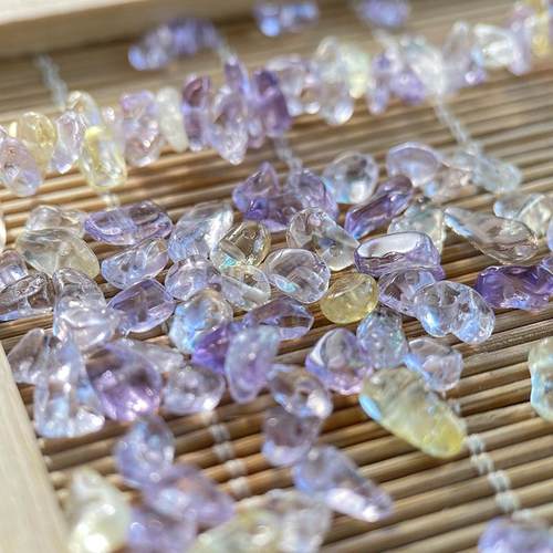 天然紫黄晶3*5mm有孔碎石手工diy串珠子手链项链饰品配件材料S87