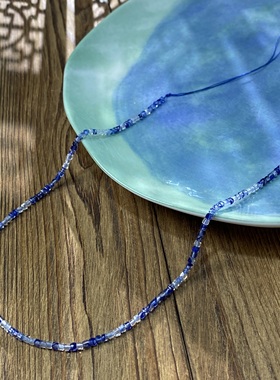 蓝西瓜琉璃2mm切面方糖珠整串手工DIY串珠项链饰品配件半成品X355