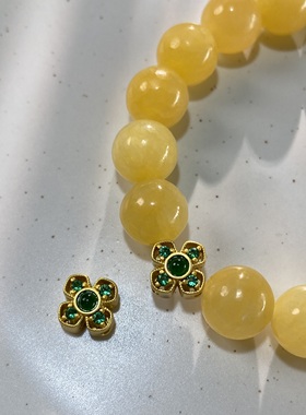 保色铜镀18K金镶嵌钻四叶草隔珠手工diy手链配珠饰品材料LH1549