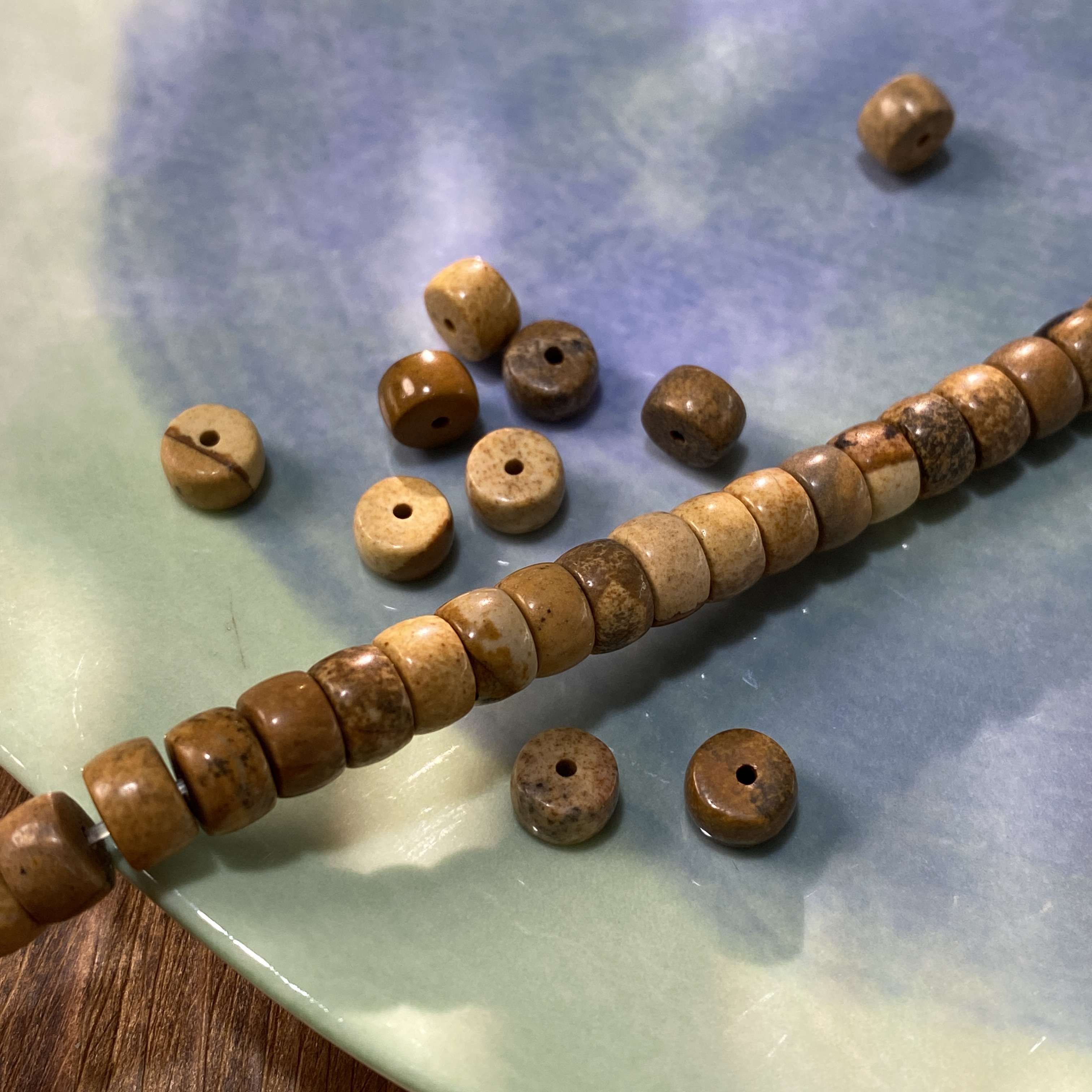 天然图画石4*7mm药片珠散珠手工diy串珠手链项链饰品配件材料S569