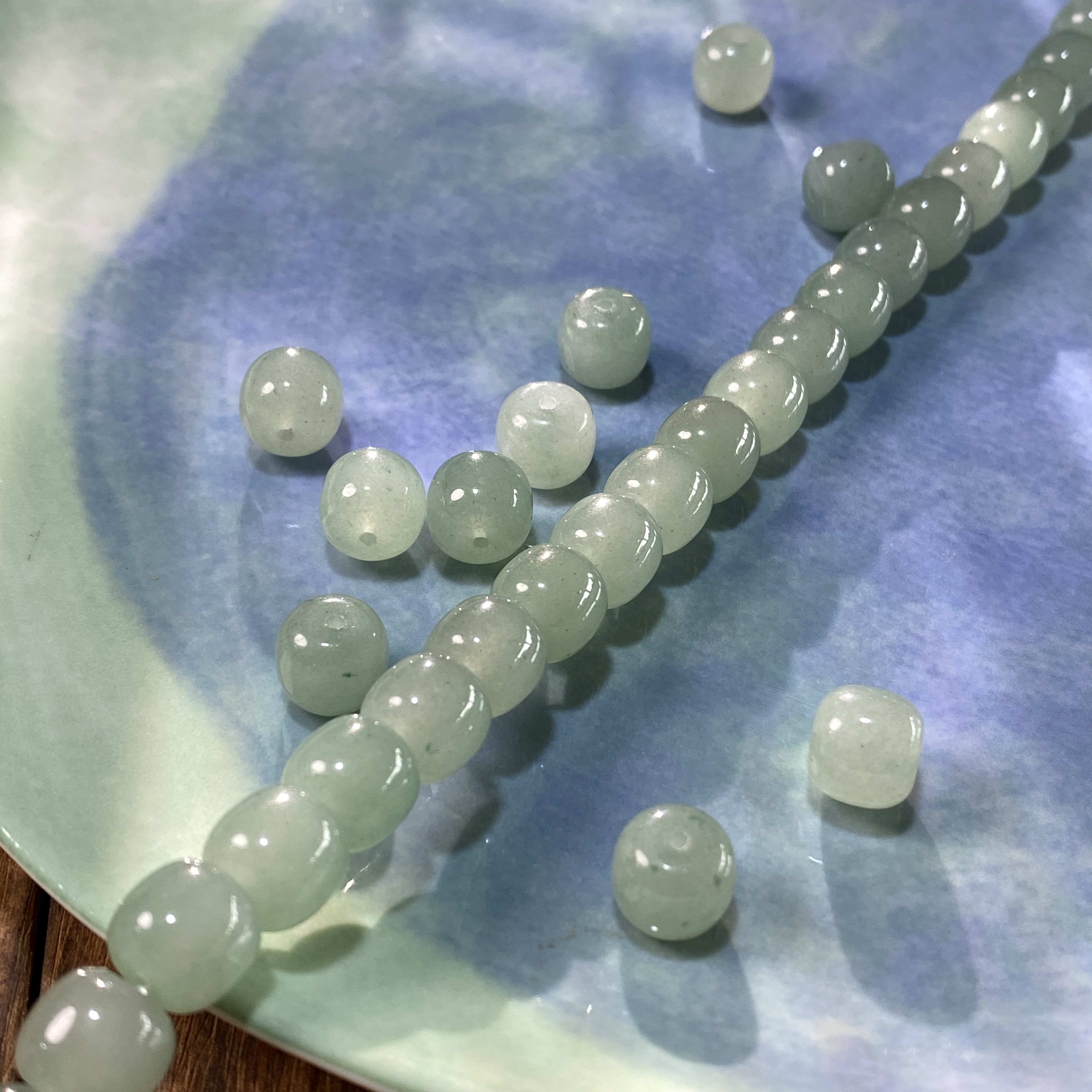 天然石绿东陵9*10mm墩墩珠散珠手工diy串珠手链项链饰品配件S737