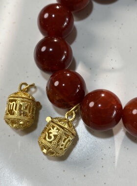 保色铜镀18K金古法立体雕刻镶嵌珠手工diy手链配珠饰品材料LH1533