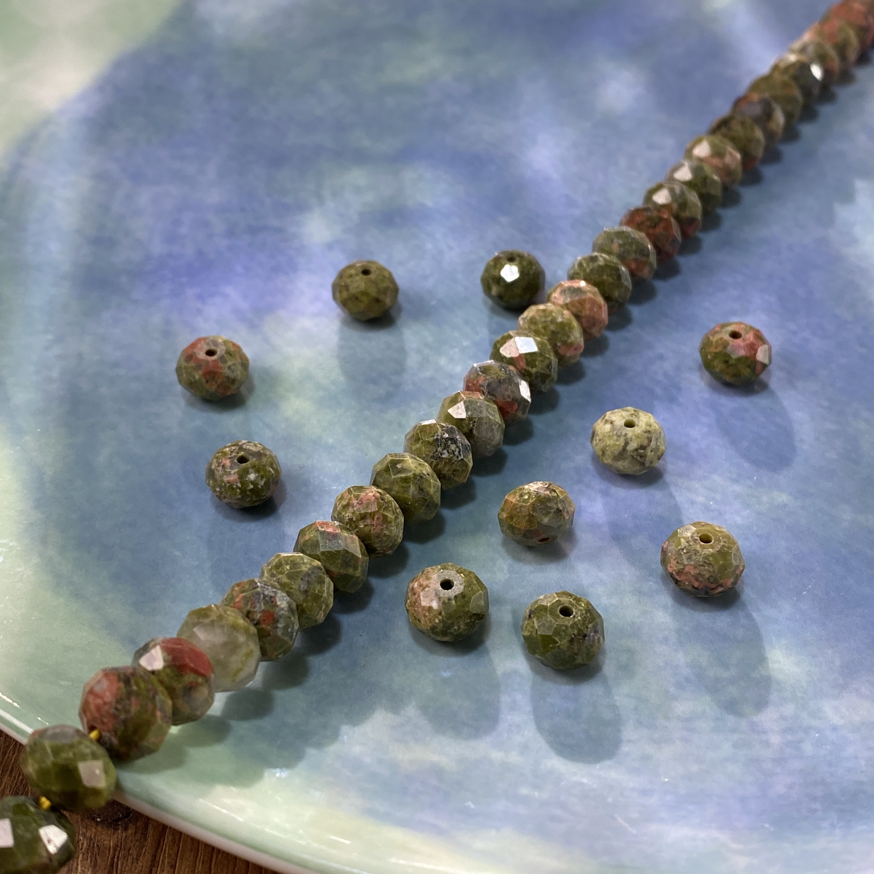 天然花绿石5*8mm切面算盘珠散珠子手工diy串珠饰品配件材料X70