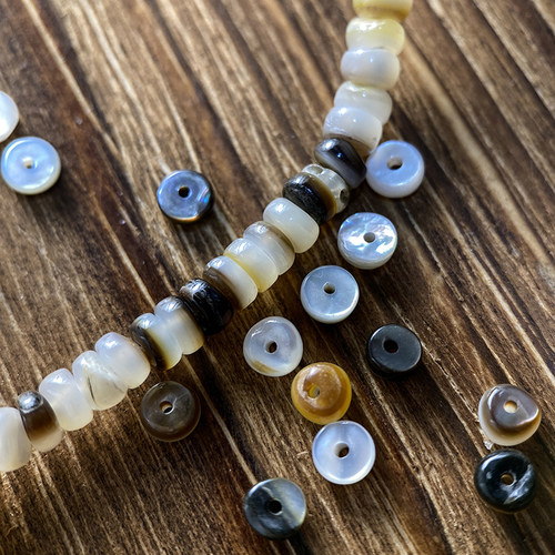 天然海贝黑蝶贝4mm隔片散珠手工diy串珠手链项链饰品配件材料S17