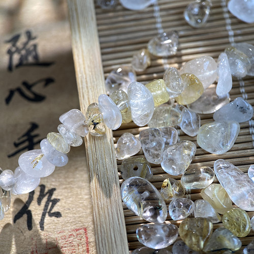 天然金发晶5*8mm有孔碎石手工diy串珠手链项链饰品配件材料S102