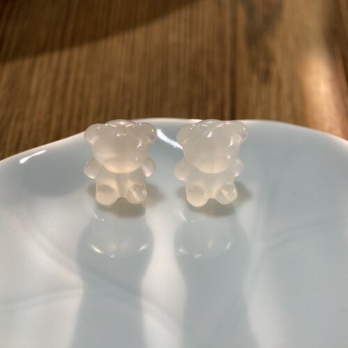 天然白玛瑙小熊14*12mm跑环玉髓项链吊坠手工diy饰品配件S868