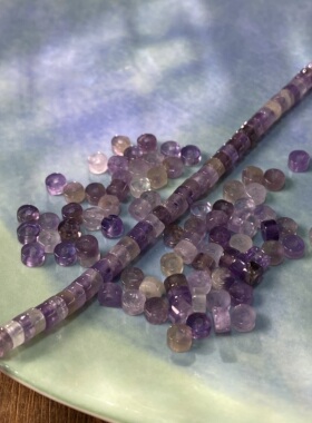 天然紫水晶4*2mm直切药片珠散珠手工diy串珠手链项链饰品配件X490