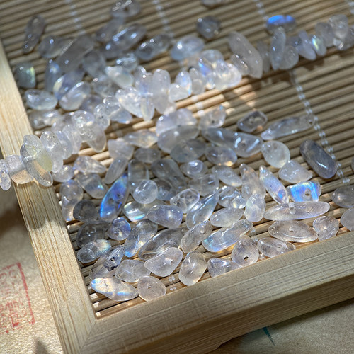 天然灰月光3*5mm有孔碎石手工diy串珠子手链项链饰品配件材料S41