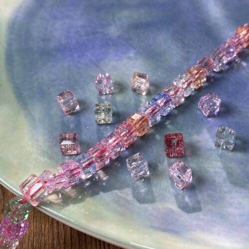 彩色爆花晶玻璃6mm方糖珠散珠手工diy串珠手链项链饰品配件X896