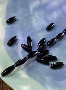 天然黑曜石6*16mm橄榄珠散珠子手工diy串珠手链项链饰品配件S544