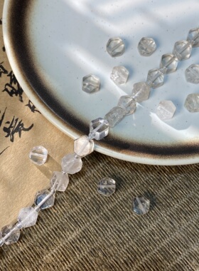 天然白水晶9*4mm六边形珠散珠手工diy串珠手链项链饰品配件X935