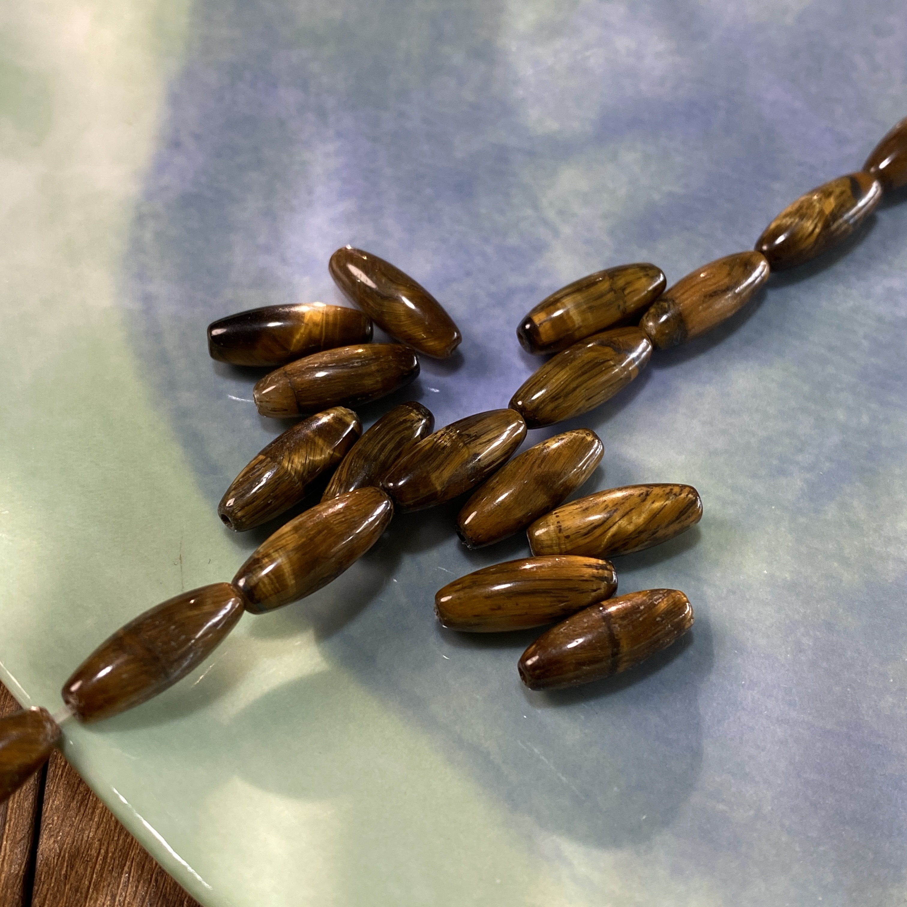 天然虎眼石6*16mm橄榄珠散珠子手工diy串珠手链项链饰品配件S543