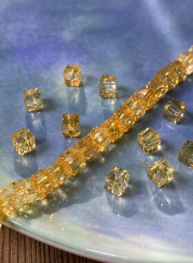 橘黄色爆花晶玻璃6mm方糖珠散珠手工diy串珠手链项链饰品配件X908