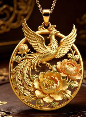 凤凰吊坠项链国风瓜子链汉服配饰牡丹花优雅毛衣链送朋友礼物饰品