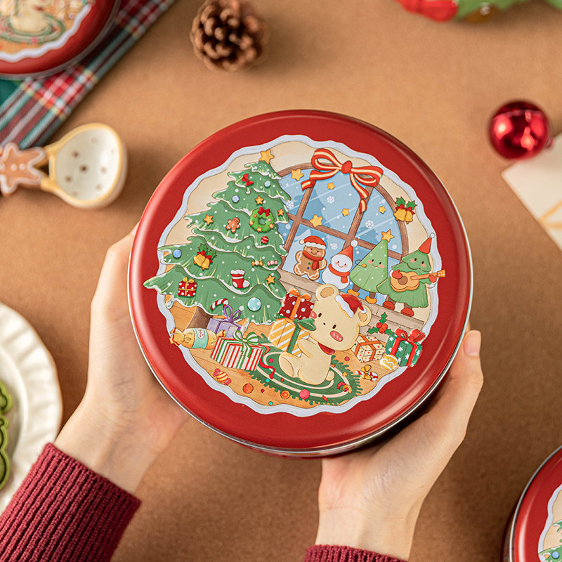 圣诞礼盒空马口铁罐子小熊卡通可爱密糖果封收纳储物存食品专用级