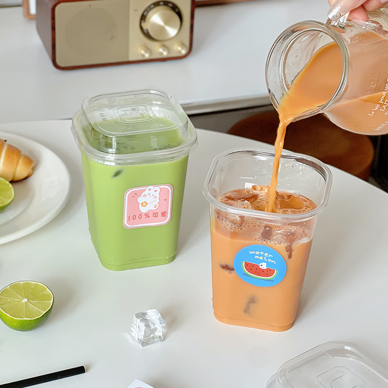 美涤一次性奶茶杯子外带塑料带盖