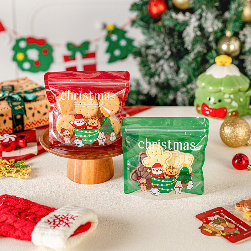 圣诞拉链袋小零食品级家用打包装饼干糖果雪花酥迷你点心透明可爱