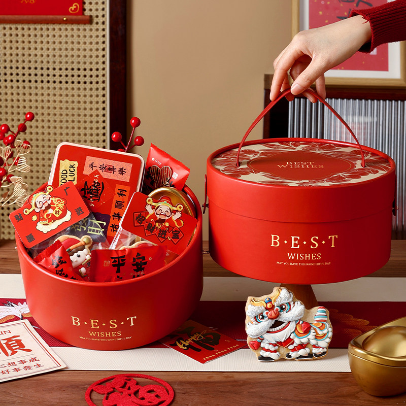 新年礼盒空盒包装伴手礼空新款专用批发喜糖红色高级感大号装糖果