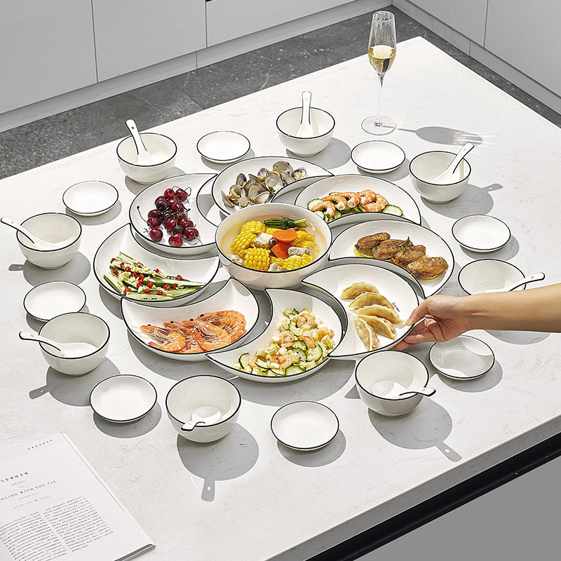 年夜饭拼盘餐具组合盘子菜盘家用陶瓷团圆饭2024新款家庭碗碟套装