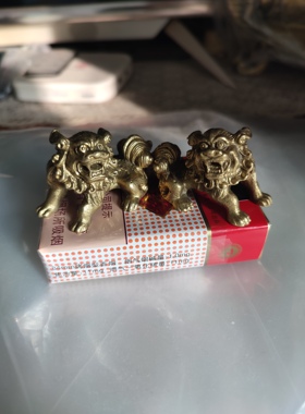 纯铜小趴狮子精工狮子摆件一对饰品摆件