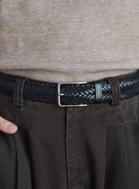 TYD光洙穿搭 男士秋冬新款皮带时尚百搭休闲真皮编织免打孔腰带