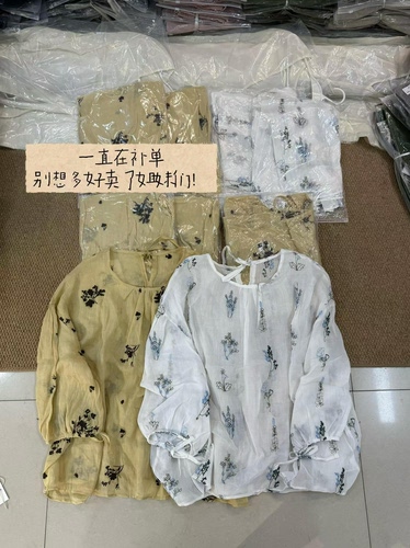 2026年韩版十三行夏季新款气质休闲刺绣棉麻长袖绑带圆领套头衬衫