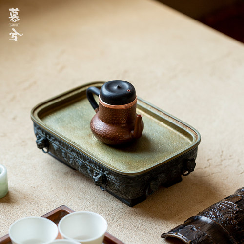 紫铜锤纹沉豆壶复古国风手工茶壶家用轻奢泡茶器古色古香传统铜壶