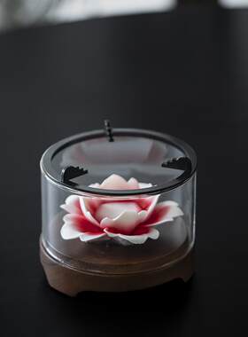 胡桃木陶瓷繁花温茶炉