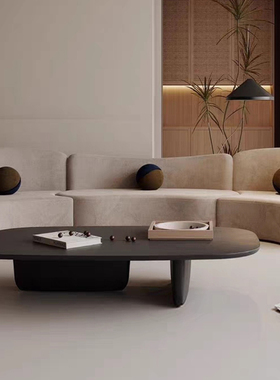 侘寂风实木茶几客厅椭圆角几极简个性设计师中古家用日式方形茶台