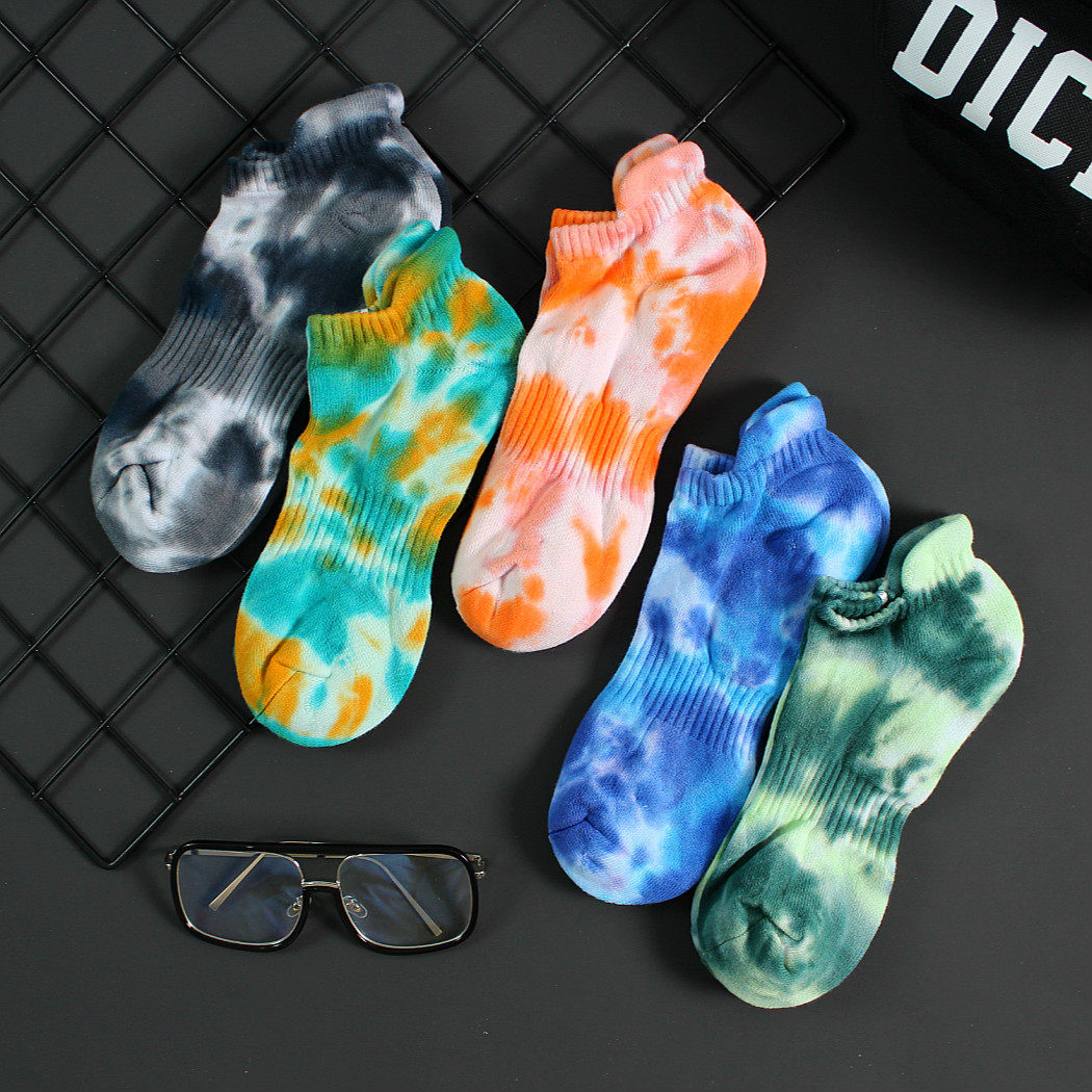 4双扎染短袜男女ins潮低帮船袜韩版纯棉运动吸汗毛巾底滑板篮球袜,女士内衣/男士内衣/家居服,短袜,淘宝优惠券,粉丝福利购,淘宝优惠卷