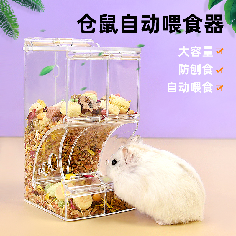 仓鼠喂食器亚克力食盆兔子金丝熊粮食自动喂食食盒大容量仓鼠用品