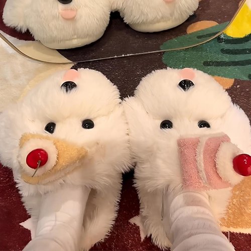 樱桃小狗厚底毛毛棉鞋