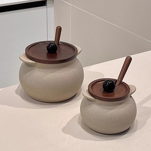 陶瓷猪油罐家用带盖耐高温食品级大容量辣椒油罐厨房带勺子调料罐