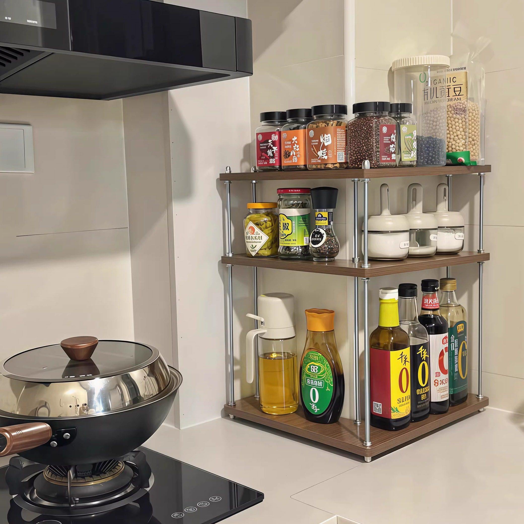 厨房调料置物架转角台面款油盐酱醋收纳架子多层可调节靠墙调味架,厨房/烹饪用具,调料置物架,淘宝优惠券,粉丝福利购,淘宝优惠卷