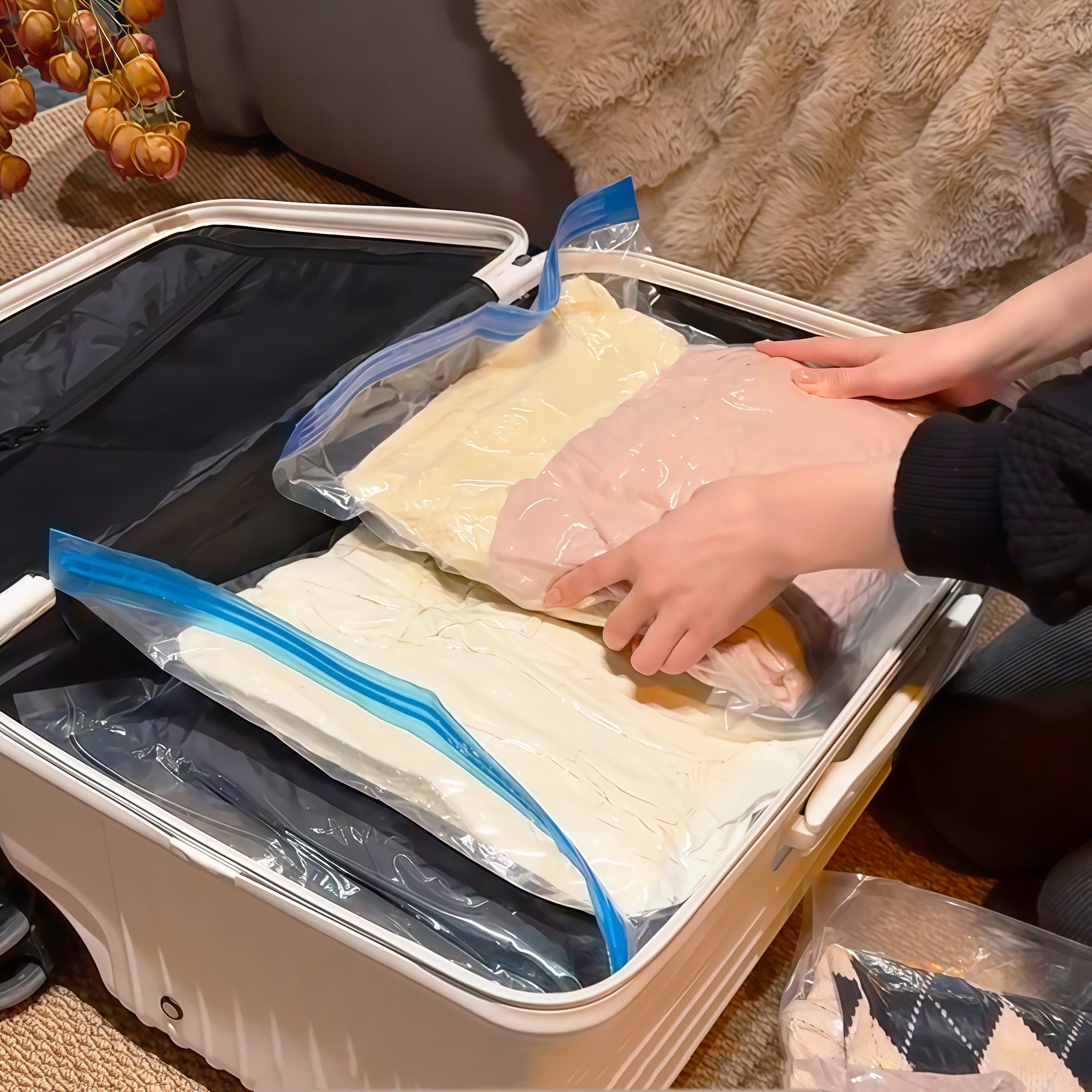 旅行真空压缩袋行李箱专用出行羽绒服收纳袋免抽气手卷衣服密封袋,收纳整理,衣物压缩袋,淘宝优惠券,粉丝福利购,淘宝优惠卷