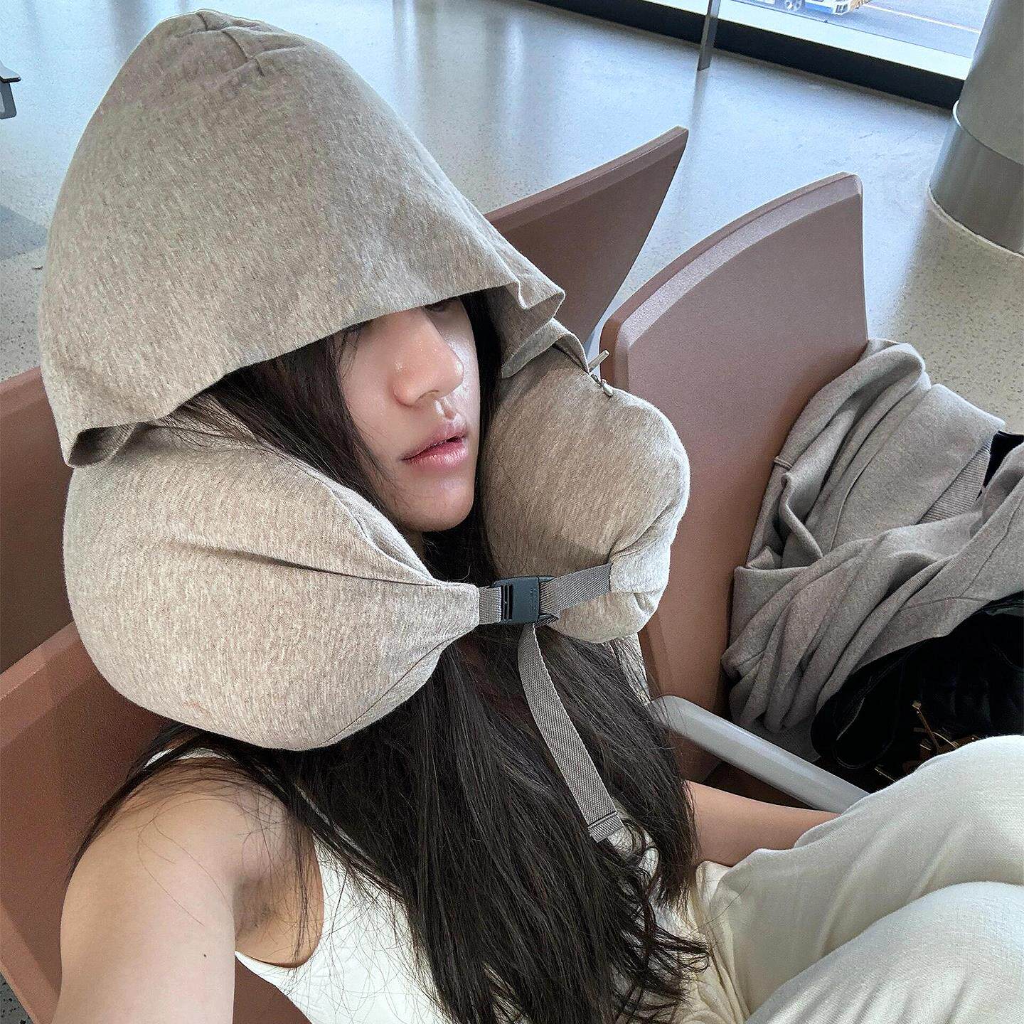 连帽u型枕旅行便携长途飞机脖子专用护颈枕汽车高铁遮光颈椎头枕