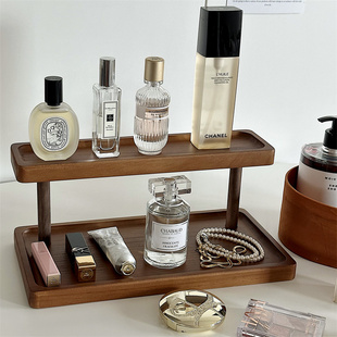 桌面木质香水置物架中古风实木多层梳妆台化妆品收纳架桌面展示架