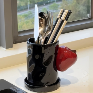 厨房苹果筷子勺子收纳桶台面陶瓷筷子筒沥水防霉抗菌餐具置物架子