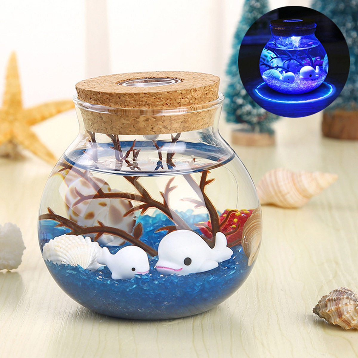 조류 공 마이크로 풍경 생태 병 빛 거북이 백조 장식 DIY 장식품 유리 병 물고기 탱크 치유 선물