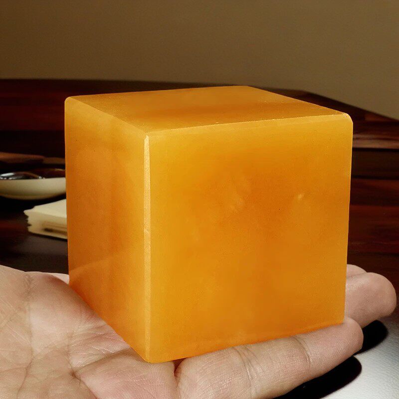 天然米黄玉四方体正方块玉玺大印章摆件手工印章篆刻家居招财摆设