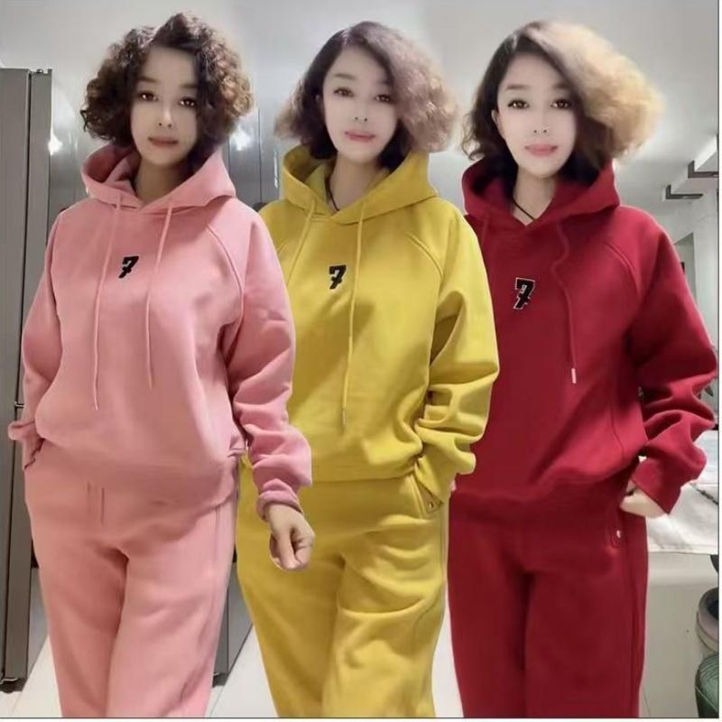 慵懒风休闲运动套装秋冬新款加绒