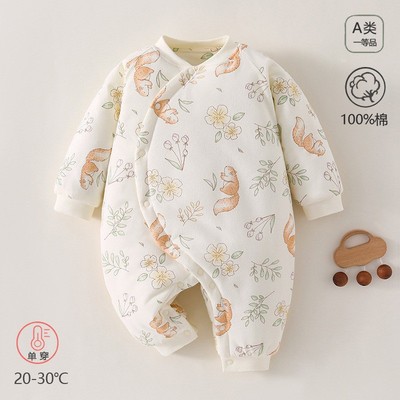 冬季婴儿夹棉连体衣三层保暖宝宝哈衣加厚新生儿纯棉A类爬服衣服