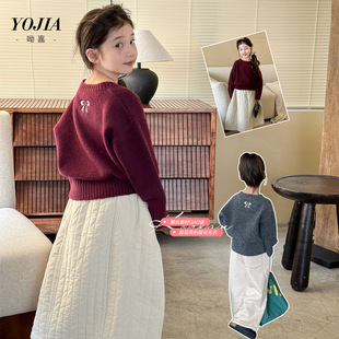 冬装 网红时髦大童上衣儿童针织衫 2025新款 女童毛衣冬秋冬季