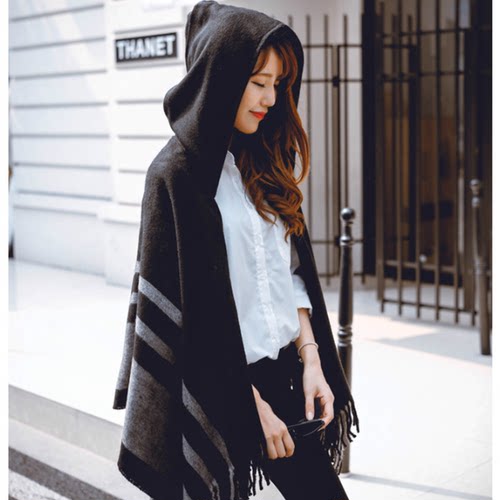 英伦风尚连帽斗篷披肩女夏天空调