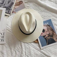 Simple, unisplendour, beige Panamanian hat, summer vacation sun hat, retro top hat thumbnail 3