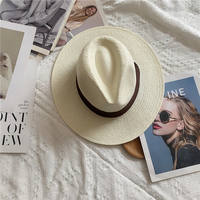 Simple, unisplendour, beige Panamanian hat, summer vacation sun hat, retro top hat thumbnail 2