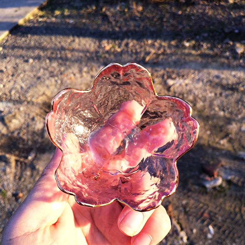 日式粉色樱花调味碟锤目纹玻璃味碟酱料碟火锅调料蘸料小碟子醋碟