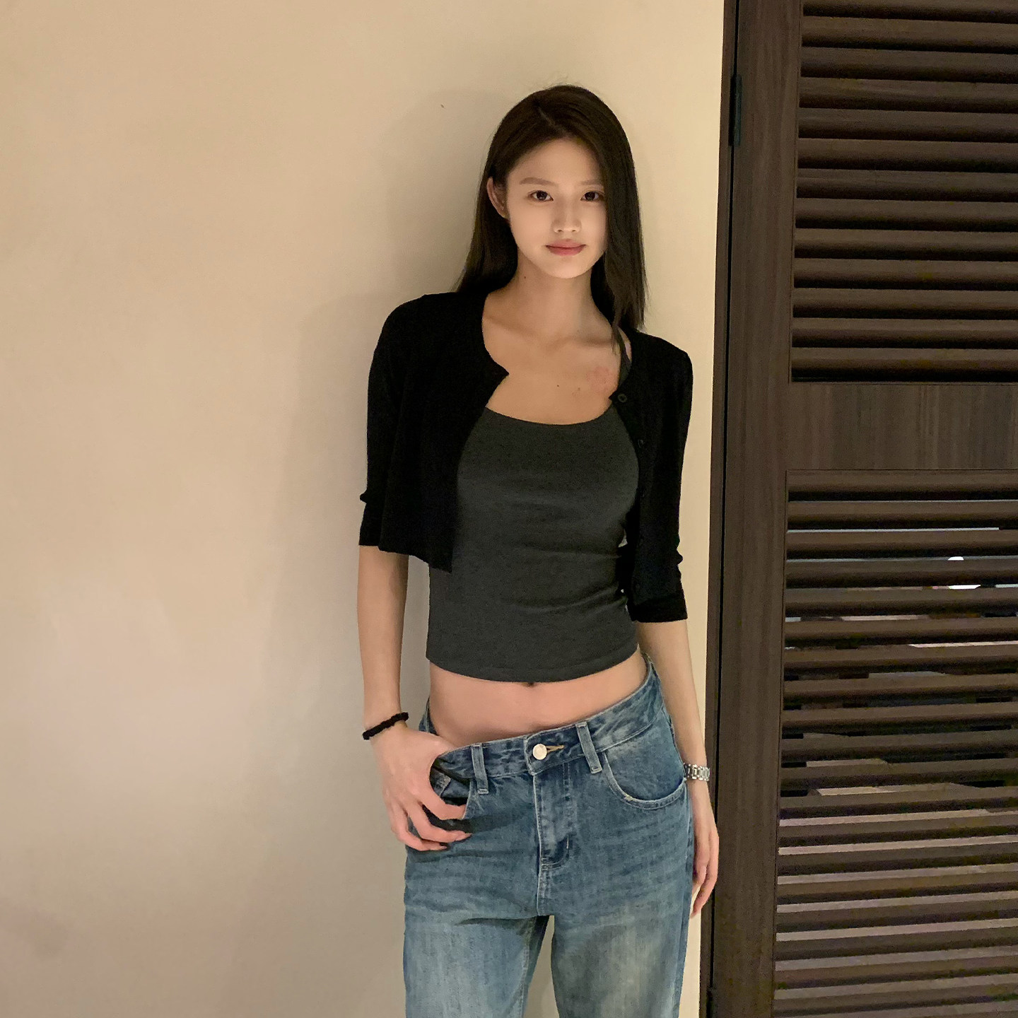 E7Q8 韩系纯欲风修身显瘦吊带开衫两件套女休闲百搭日常百搭上衣图片