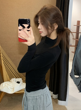 E7Q8 秋冬半高领修身打底针织长袖t恤女日常基础百搭实穿内搭上衣