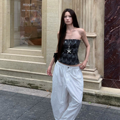 E7Q8 气质性感百搭背心上衣 辣妹亮片显瘦抹胸女修身 25年新款 美式